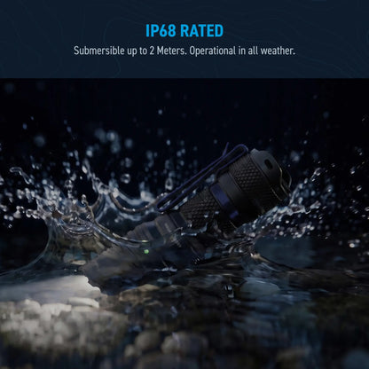 Cree Lighting X14 IP68 rated waterproof tactical flashlight splashing in 2m water