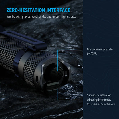 Cree Lighting X16 tail cap diagram with primary power switch, brightness control, and strobe defense