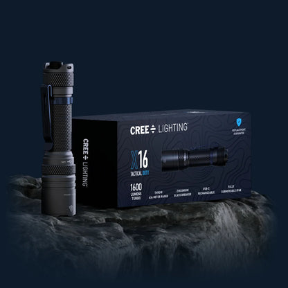 Cree Lighting X16 Tactical Duty flashlight retail box: 1600 lumens, 436m throw, USB-C rechargeable
