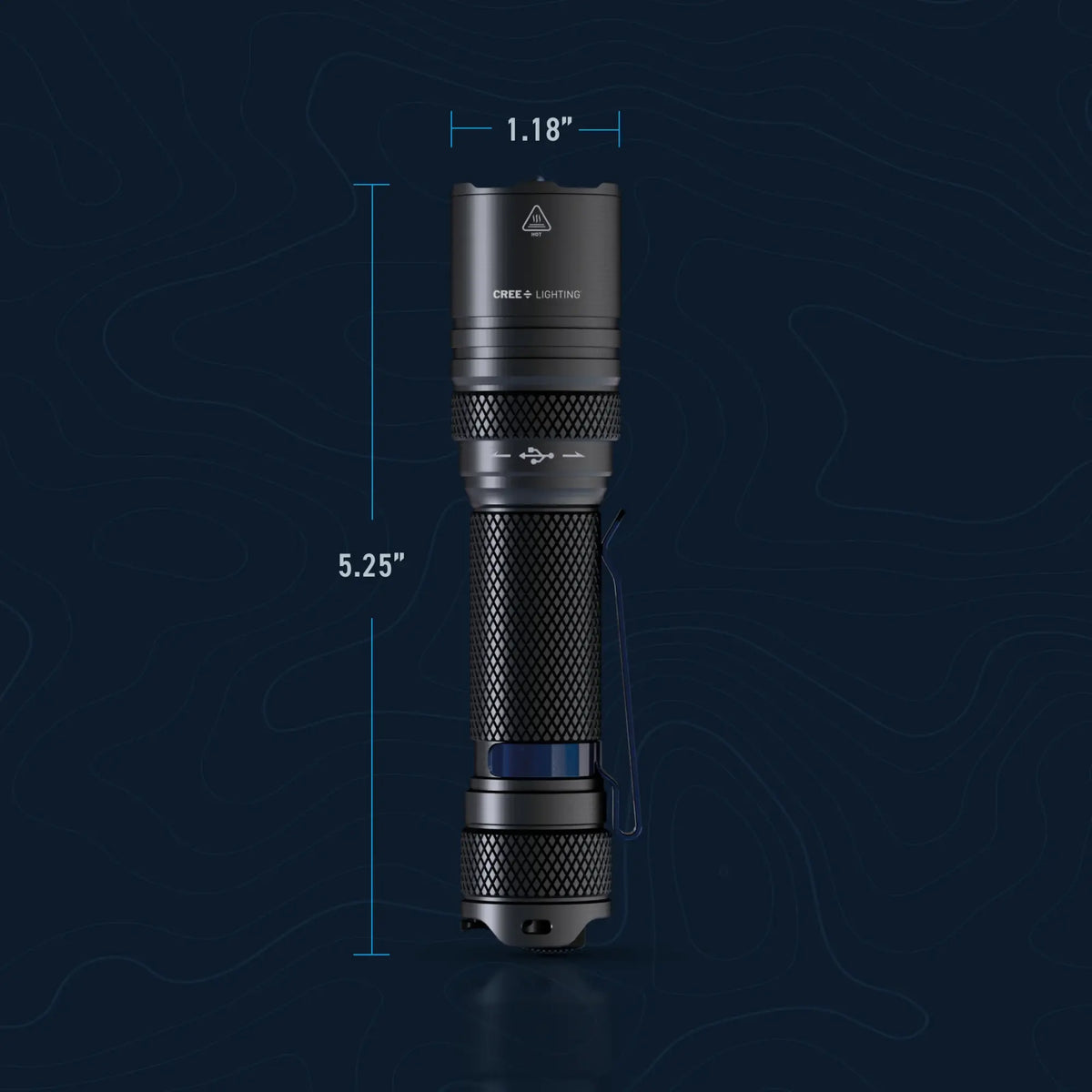 Cree Lighting X16 tactical duty flashlight dimension diagram