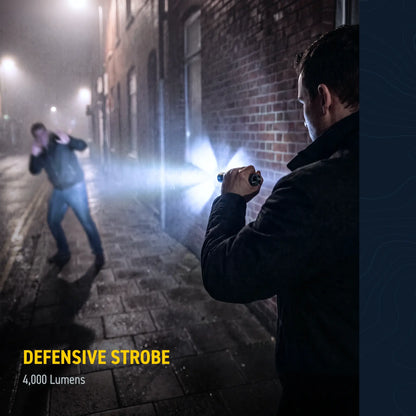 Cree Lighting XP40 flashlight 4,000 lumens defensive strobe mode disorienting intruder in nighttime alley