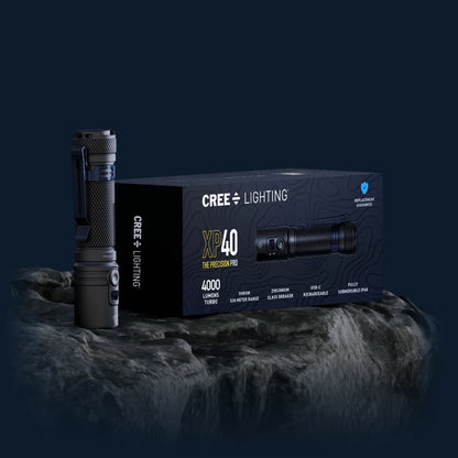 Cree Lighting XP40 Precision Pro flashlight retail box: 4000 lumens, 330m throw, USB-C rechargeable
